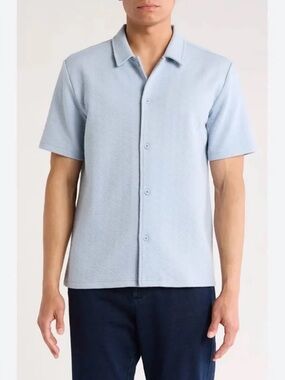 Fleece Factory Geometric Button Down Jacquard Shirt Men’s Like New L Light Blue
